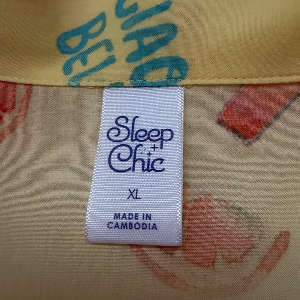 Sleep Chic 70% Rayon Yellow Fruit Cocktail Clao Bella Print Pajama Set-XL - Picture 5 of 13